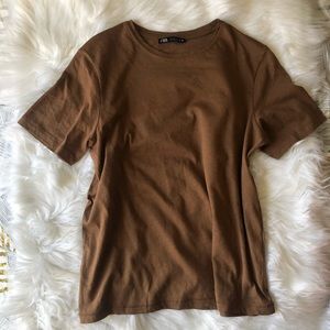 Zara Brown Short Sleeve Crew Neck T Shirt